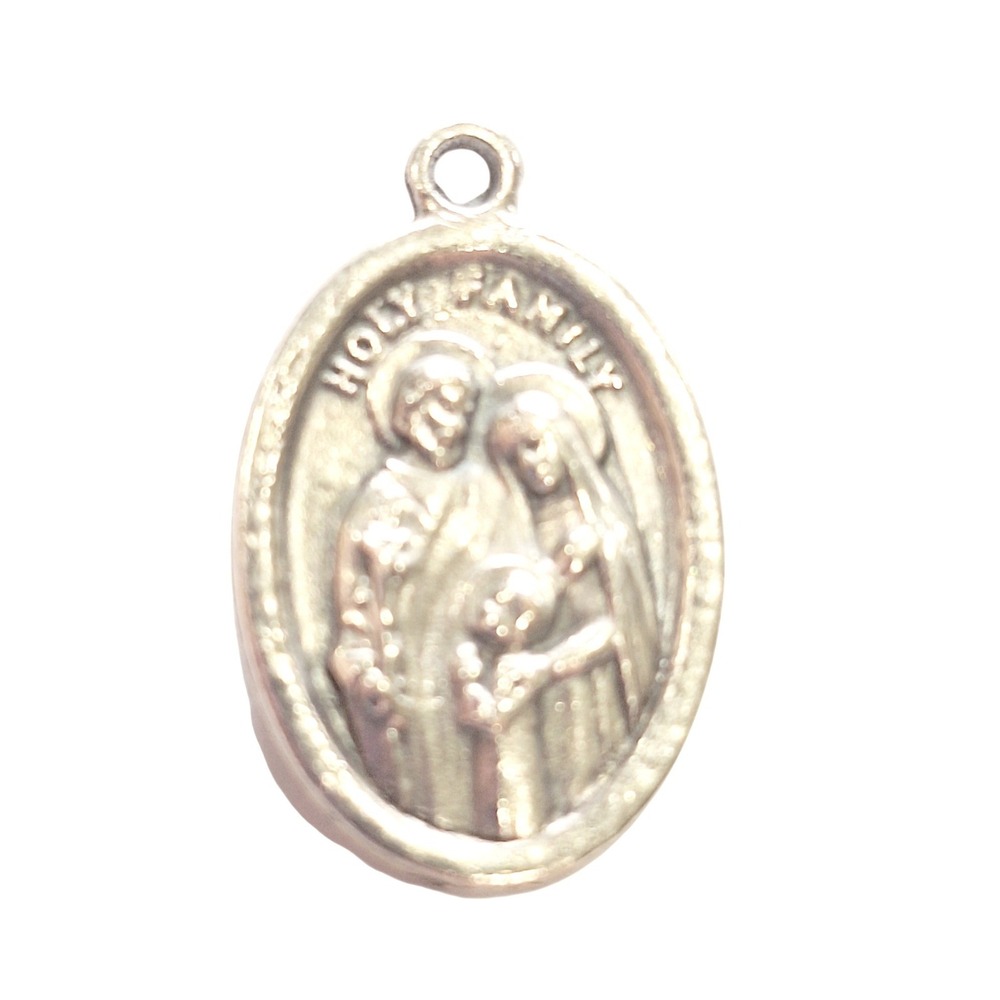 Vintage Holy Family Medal Pendant Holy Spirit Dove Silver Tone Made in Italy 1in
